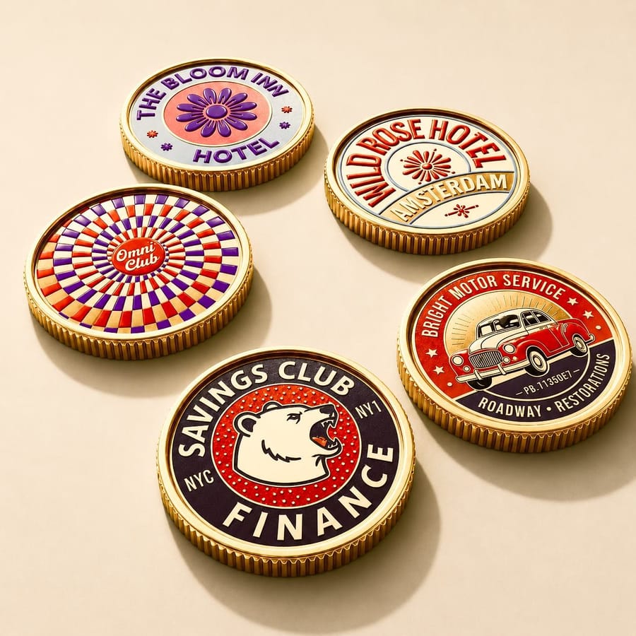 Moedas personalizadas com artes coloridas