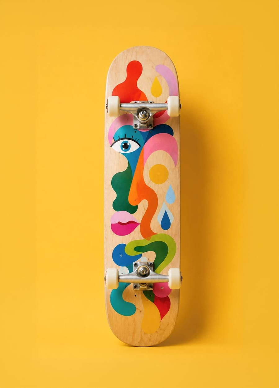Shape de skate com arte colorida